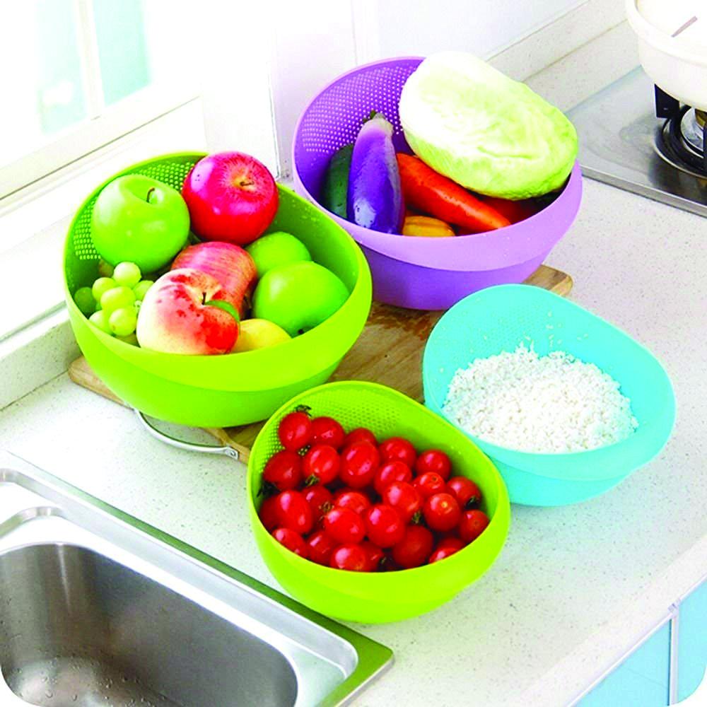 Kitchen Plastic Big Rice Bowl Strainer Perfect Size For Storing And Straining - LootFaat