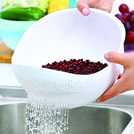 Kitchen Plastic Big Rice Bowl Strainer Perfect Size For Storing And Straining - LootFaat