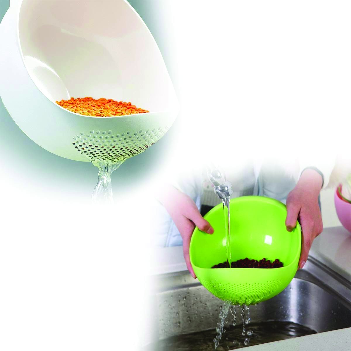 Kitchen Plastic Big Rice Bowl Strainer Perfect Size For Storing And Straining - LootFaat
