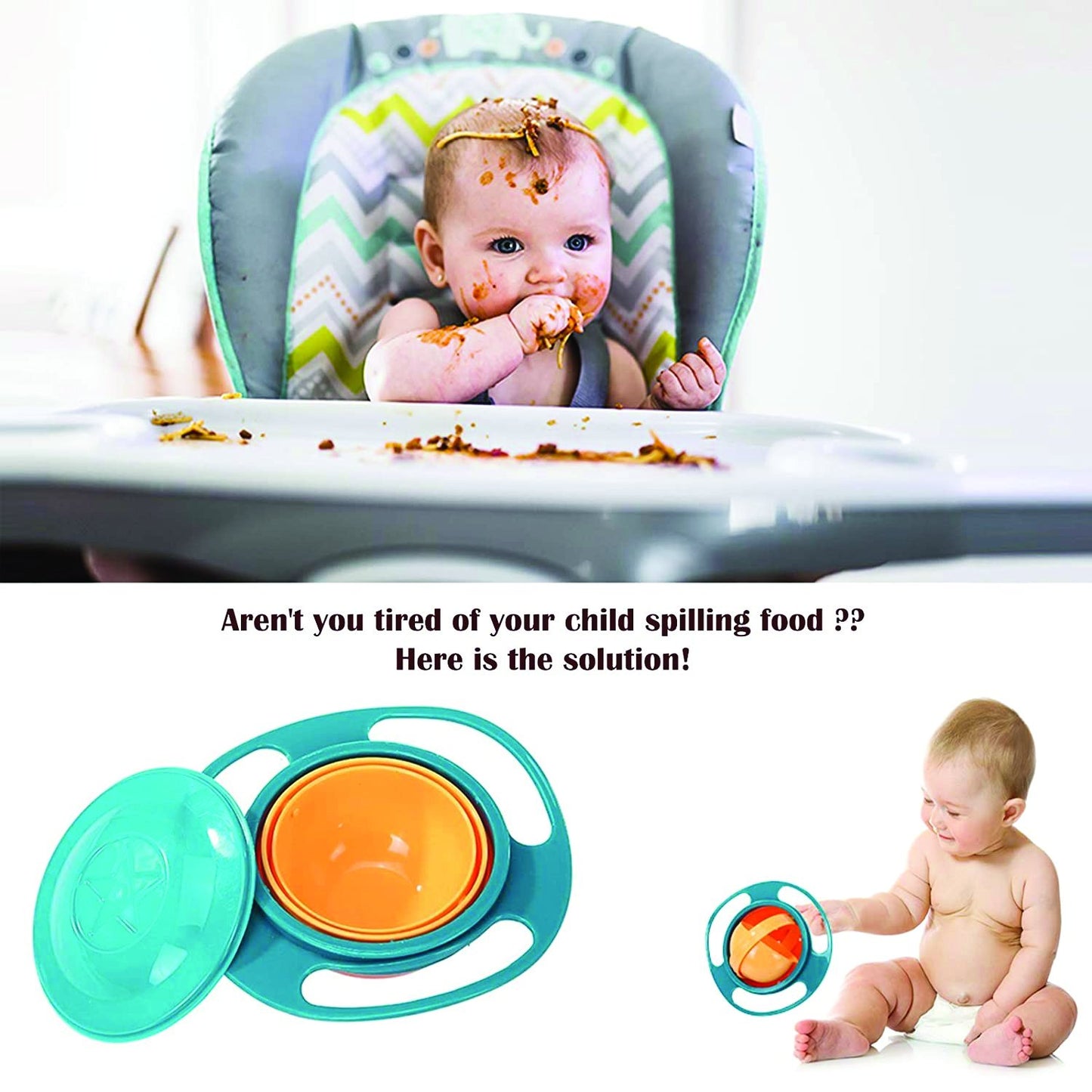 Portable Non Spill Feeding Toddler Gyro Bowl 360 Degree Rotating Dish - LootFaat