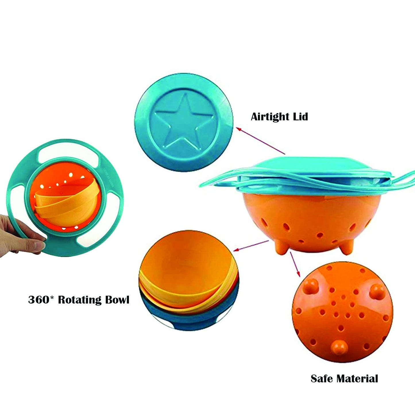 Portable Non Spill Feeding Toddler Gyro Bowl 360 Degree Rotating Dish - LootFaat