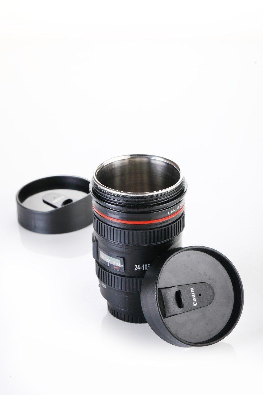 Camera Lens Shaped Coffee Mug Flask With Lid - LootFaat