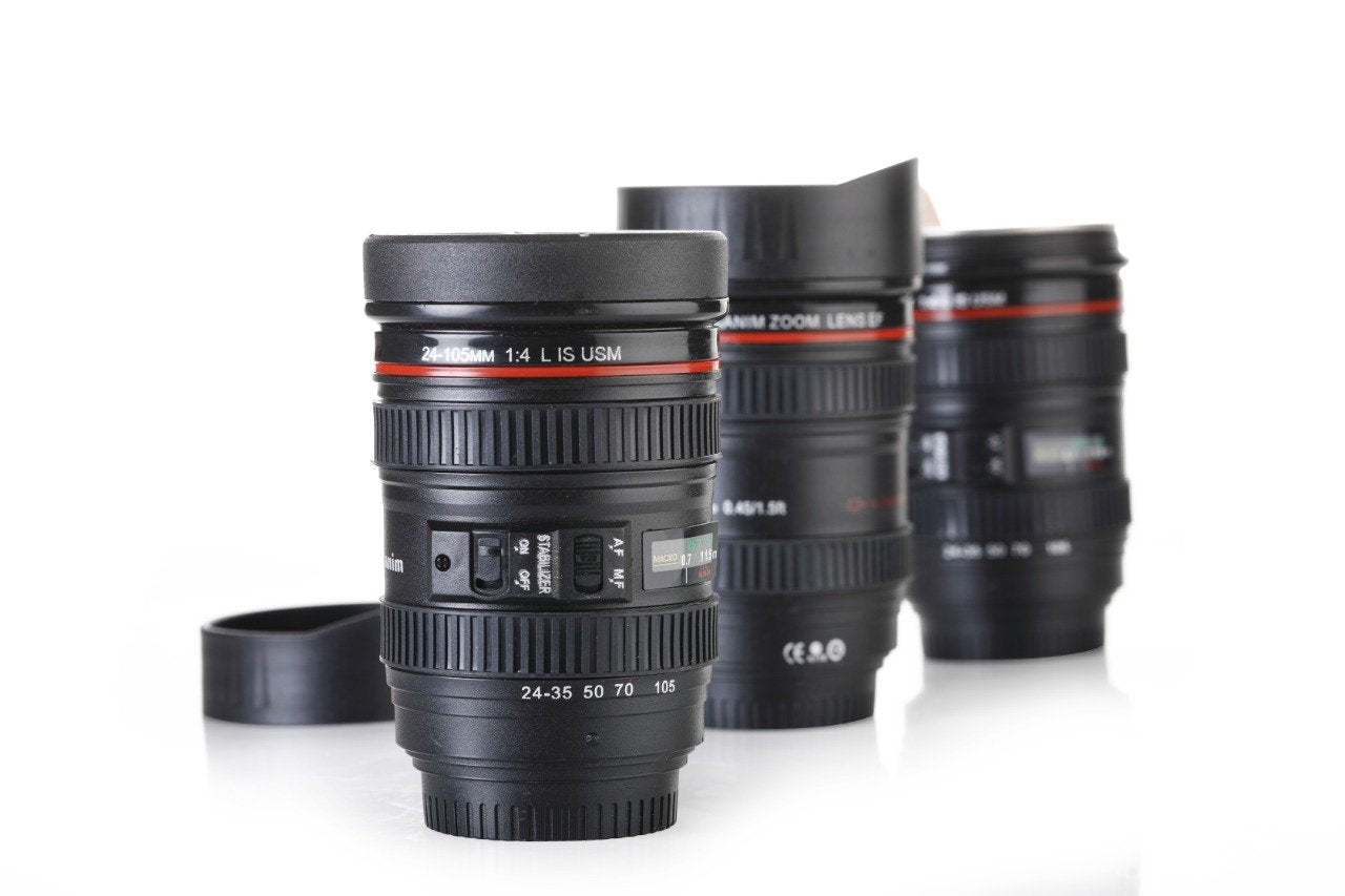 Camera Lens Shaped Coffee Mug Flask With Lid - LootFaat