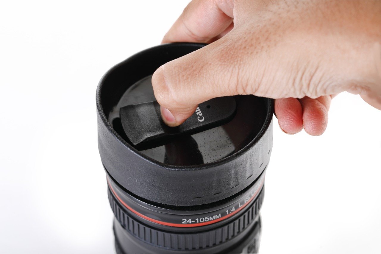 Camera Lens Shaped Coffee Mug Flask With Lid - LootFaat