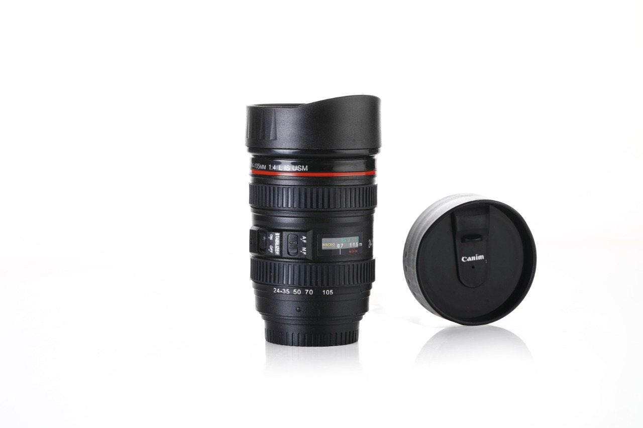 Camera Lens Shaped Coffee Mug Flask With Lid - LootFaat
