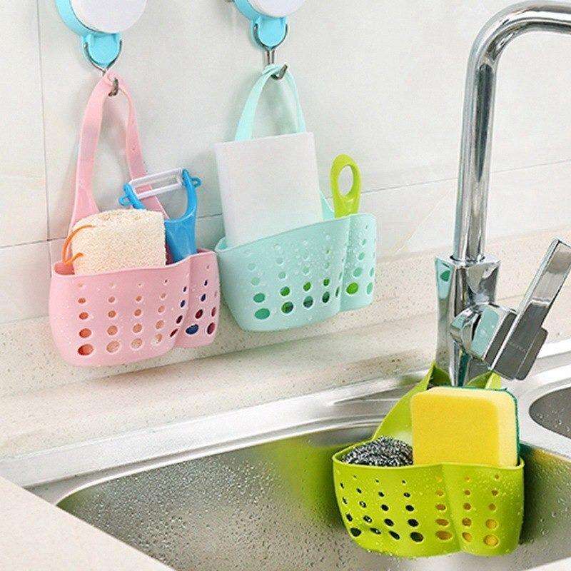 Adjustable Kitchen Bathroom Water Drainage Plastic Basketbag With Faucet Sink Caddy - LootFaat