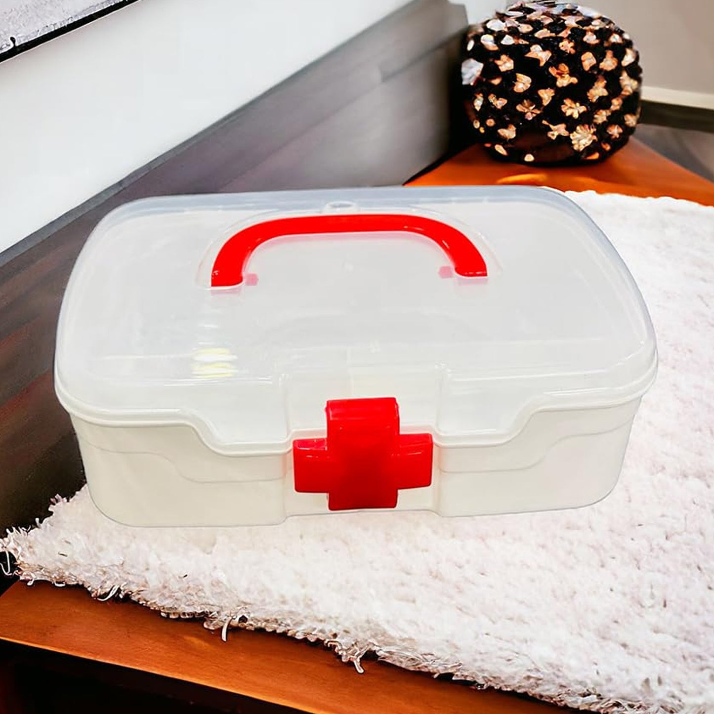 3 Compartment Medical Box 1 Piece Indoor Outdoor Medical Utility Medicine Storage Box Detachable Tray Medical Box Multi Purpose Regular Medicine First Aid Box With Handle Transparent Lid Color Box - LootFaat