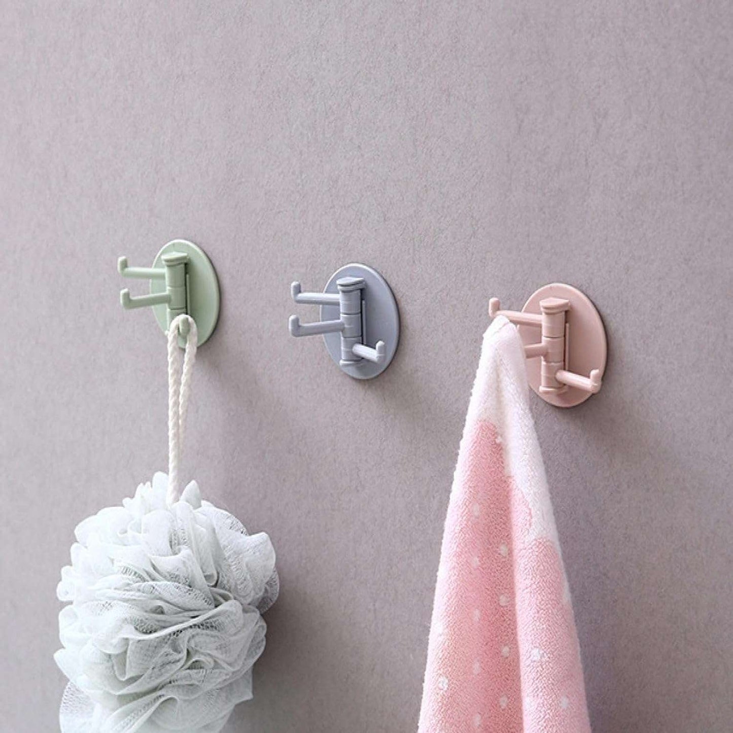 Sticky Hook Household Strong Punch-free Hook 180foldable Multi-function Rotatable Hook With 3 Hooks Suitable For Bathroom Kitchen Office (1 Pc) - LootFaat