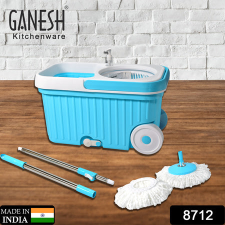 Sporty Plastic Spin Mop With Bigger Wheels And Plastic Auto Fold Handle For 360 Degree Cleaning. - LootFaat