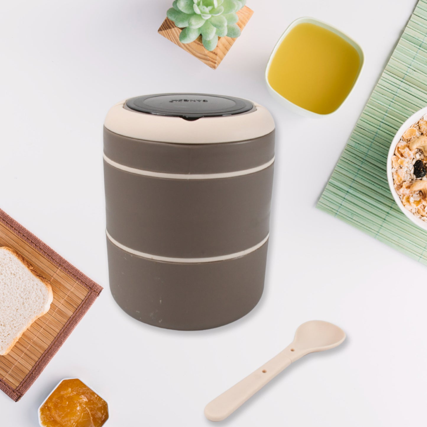 Ganesh Smart Stack 2 Layer Protable Lunch Box Stainless Steel Airtight Leak-proof Lunch Box For Office School Picnic - Color May Vary - LootFaat