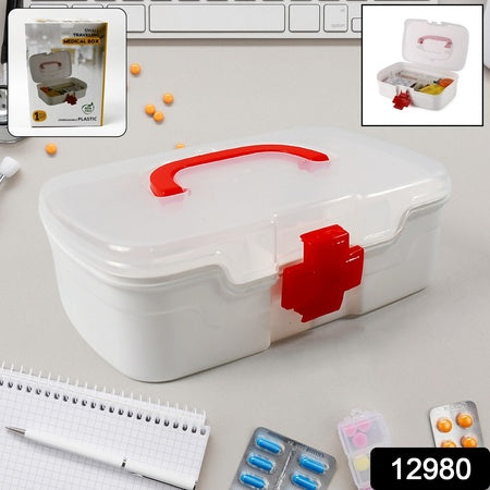 3 Compartment Medical Box 1 Piece Indoor Outdoor Medical Utility Medicine Storage Box Detachable Tray Medical Box Multi Purpose Regular Medicine First Aid Box With Handle Transparent Lid Color Box - LootFaat