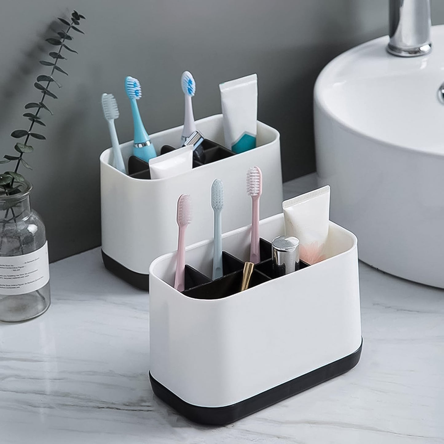 6 Compartment Multi Purpose Organizer Toothbrush Holder Stand Plastic Caddy (1 Pc) - LootFaat