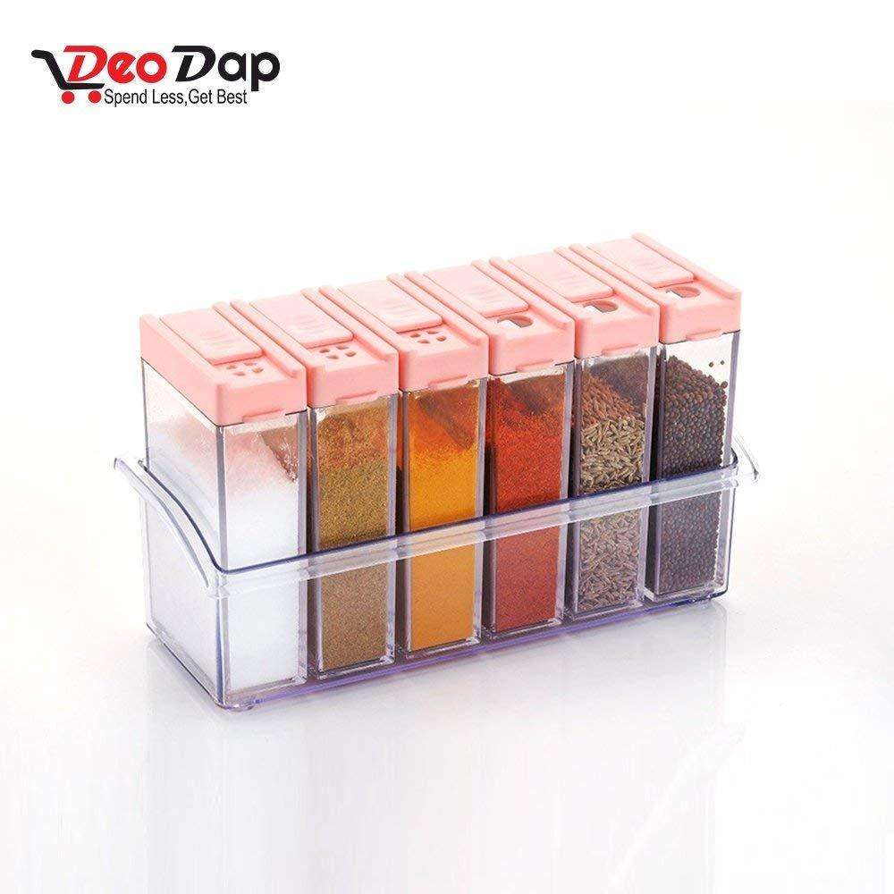 Plastic Spice Jars (6 Pcs 14x22x8cm Multicolour) - LootFaat