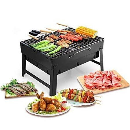Folding Barbeque Charcoal Grill Oven (Black Carbon Steel) - LootFaat