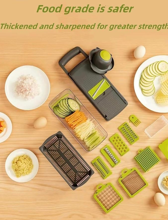14 in 1 Multipurpose Chopper, Fruits & Vegetable Cutters, Grater Peeler Chipser, Unbreakable Food Grade Body, Chopper for Kitchen | Easy Push to Clean Button Slicer Dicer