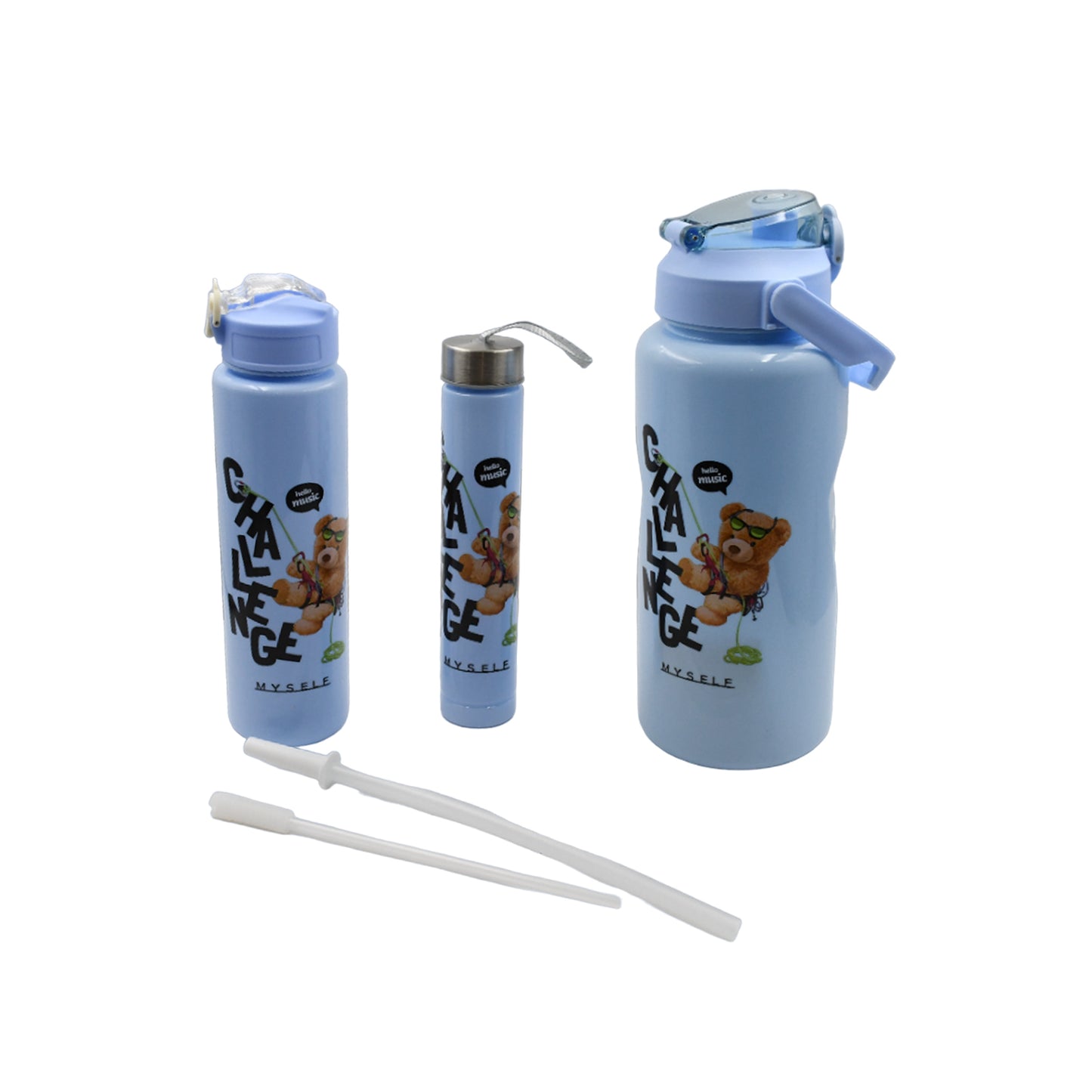 Plastic Water Bottle 3pc Set3 Different Size Bottle High Quality Water Bottle Plastic Water Bottle Bpa-free Leak-proof Cartoon Printed Design For Kids School For Fridge Office Sports School Gym Yoga (3 Pc Set) - LootFaat
