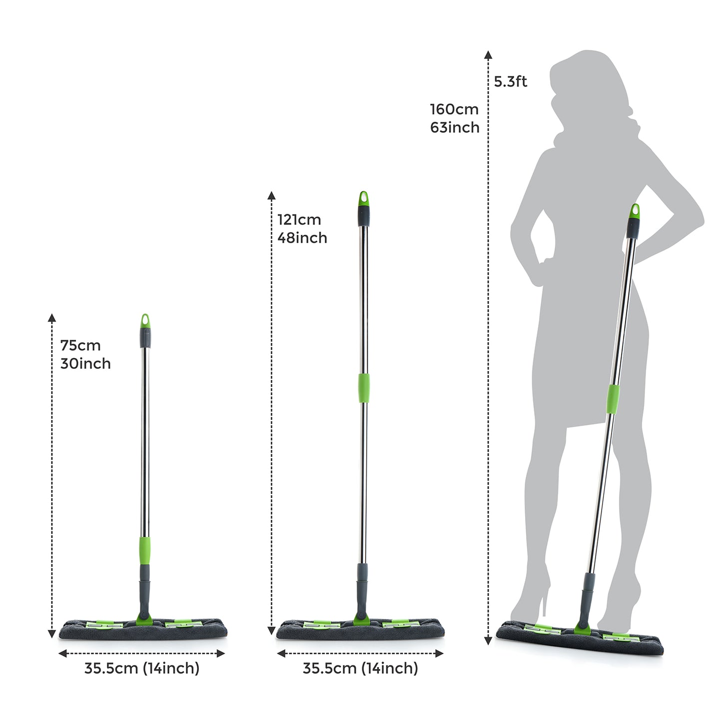 Microfiber Flat Floor Mop - 360° Rotating Head, Telescopic Handle - Wet & Dry Cleaning