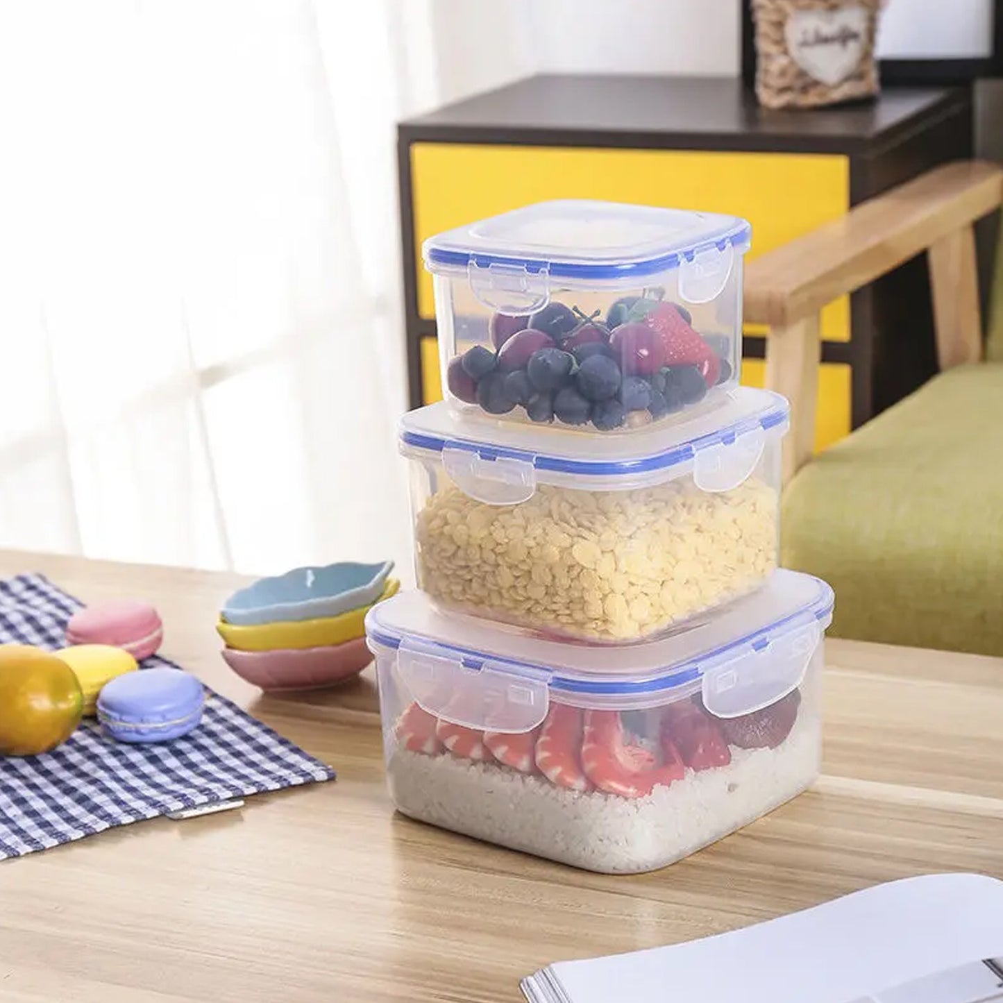 Kitchen Storage Container Set With Food Grade Plastic And Air Seal Lock Lid For Storage Of Grocery Spices Dry Fruits Use For Home Office Restaurant Canteens (3 Piece Set) - LootFaat