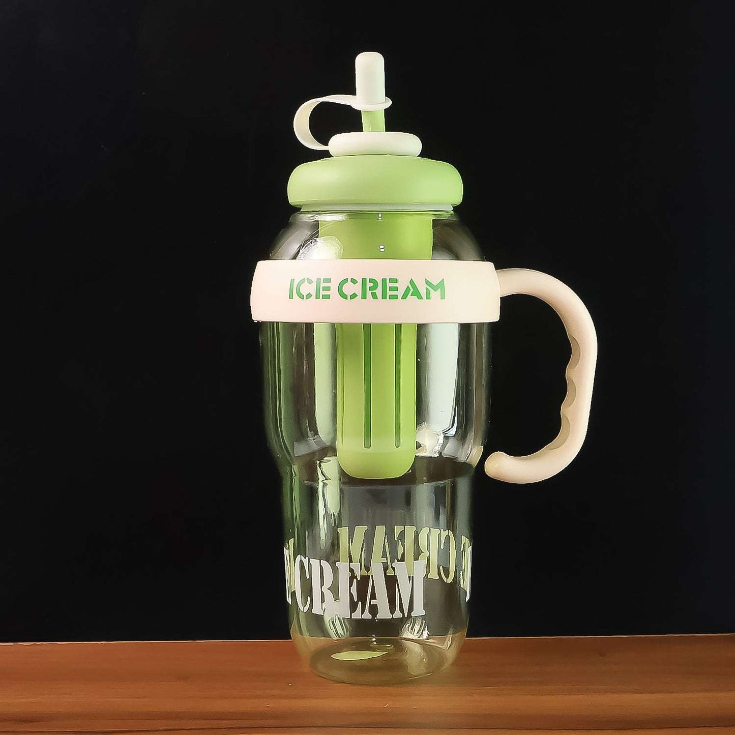 Approx 1300ml Large Capacity Cute Ice Cream Themed Water Bottle With Handle Straw Fruit Infuser Leakproof Sipper For Kids Adults