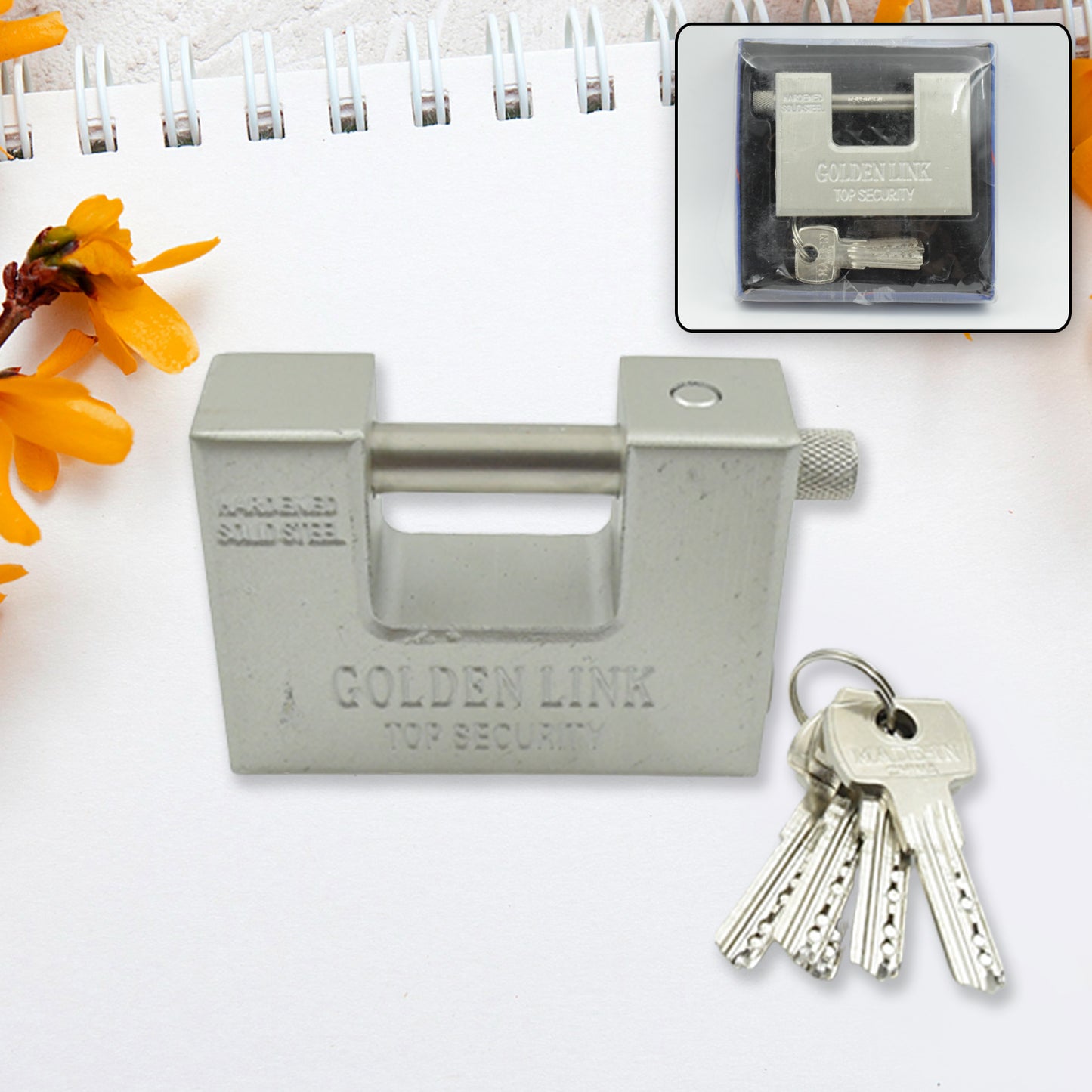 Stainless Steel Padlock Rectangular Shape Hardened Steel High Resistance With 5 Keys Door Lock For Home Dormitory Waterproof Antirust Anti-theft Padlocks Outdoor Gate Shed Locks Warehouse Big Door Drawer Lock (94 Mm) - LootFaat