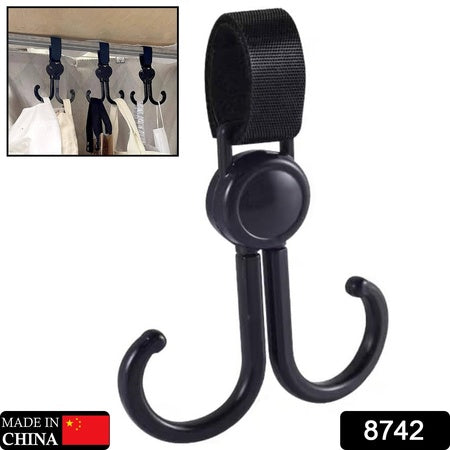 Multi-purpose Strong Pushchair Hook Clip Baby Carriage Hook 360degree Rotating Black Stroller Clip For Hanging Bag Baby Carriage Hook For Cars Wheelchairs Walking Aids Bicycles Shopping Trolley Bicycles (1 Pc) - LootFaat