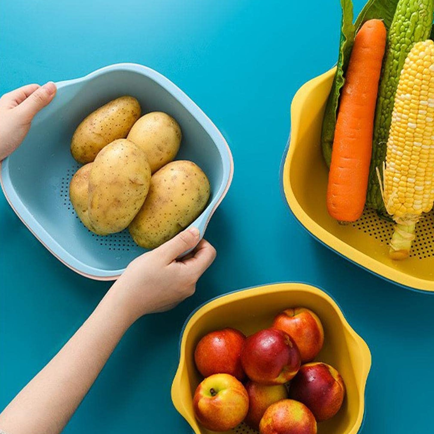 Kitchen Bowl Plastic Washing Bowl And Strainer Drainer Basket For Home Kitchen Use - LootFaat