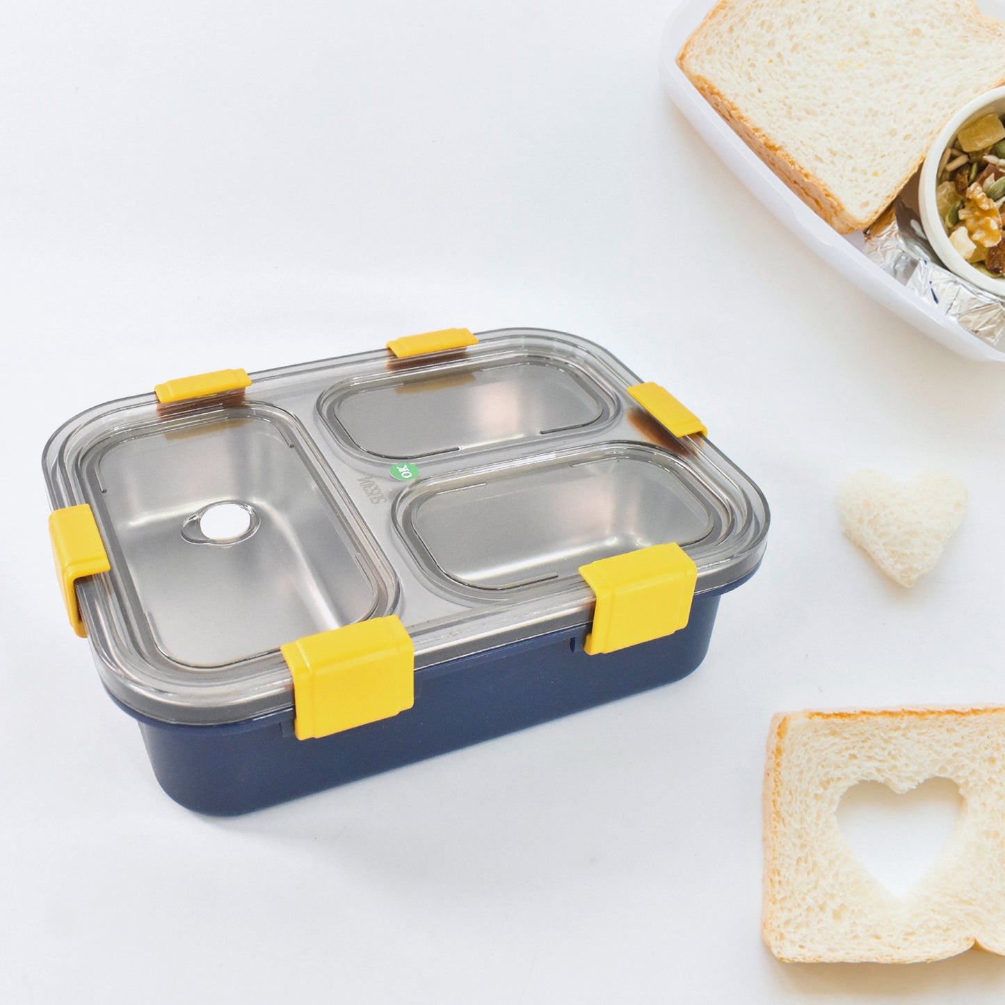 3 Compartment Transparent Stainless Steel Lunch Box For Kids - LootFaat