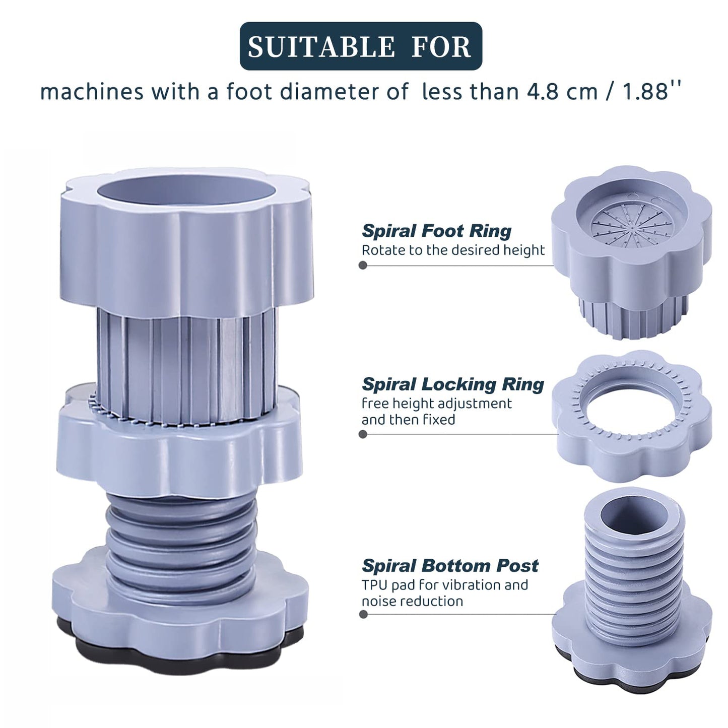 Washing Machine Support Anti Vibration Washing Machine Support Adjustable Washer Anti Vibrasion Pads Washer Dryer Pedestals Washing Machine Accessory Anti- Skid Pad Pvc Lifting Pad Non-slip ( 4 Pc Set ) - LootFaat