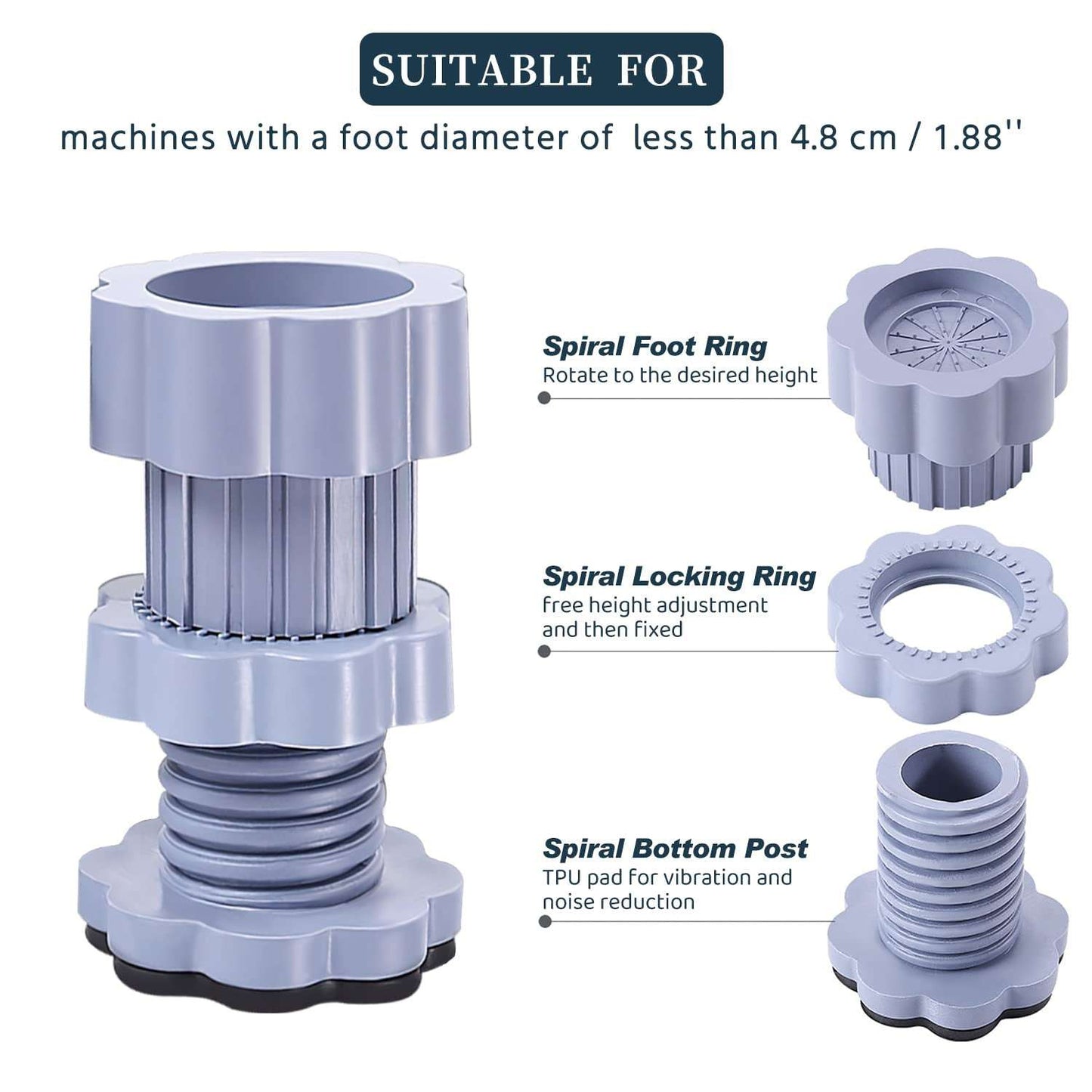 Washing Machine Support Anti Vibration Washing Machine Support Adjustable Washer Anti Vibrasion Pads Washer Dryer Pedestals Washing Machine Accessory Anti- Skid Pad Pvc Lifting Pad Non-slip ( 4 Pc Set ) - LootFaat