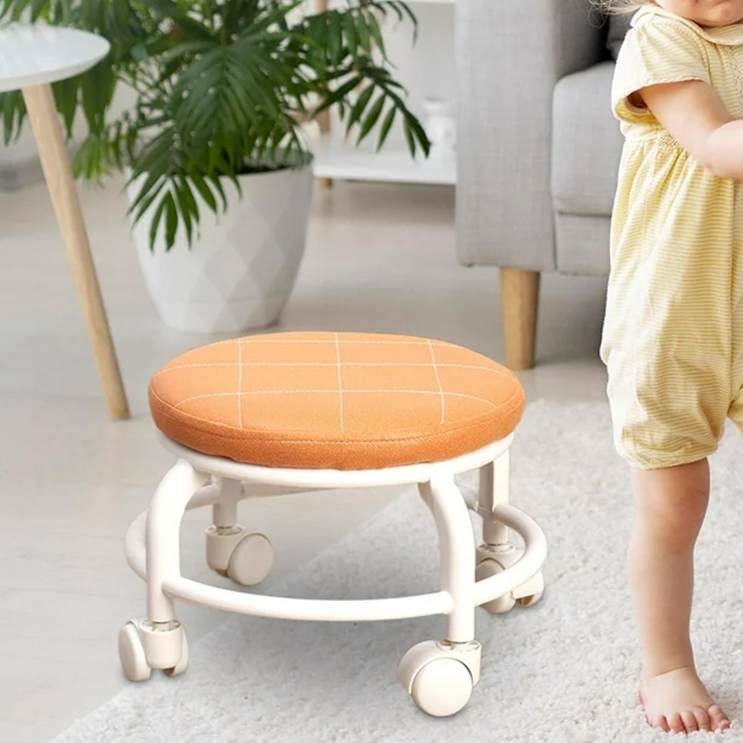 Roller Seat Stool Low Height Rolling Stool Multifunctional Small Household Movable Mini Stool Pulley Wheel Stool For Garage Home Library (1 Pc) - LootFaat