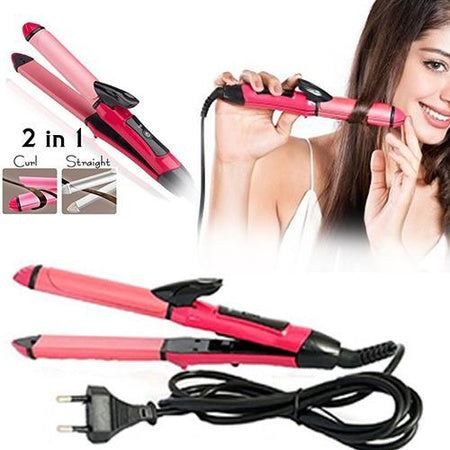 2 In 1 Hair Straightener And Curler Machine For Women Curl Straight Hair Iron - LootFaat