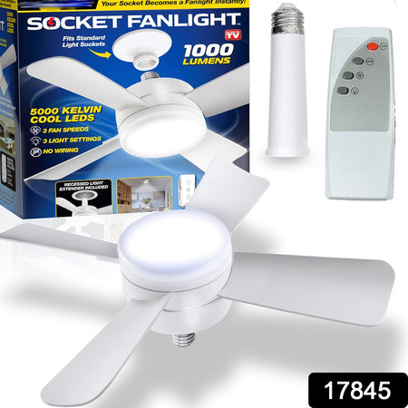 Socket Fan Light Original - Cool Light Led Ceiling Fans With Lights And Remote Control Replacement For Lightbulb - Bedroom Kitchen Living Room1000 Lumens 5000 Kelvins Cool Leds (Remote Battery Not Included) - LootFaat