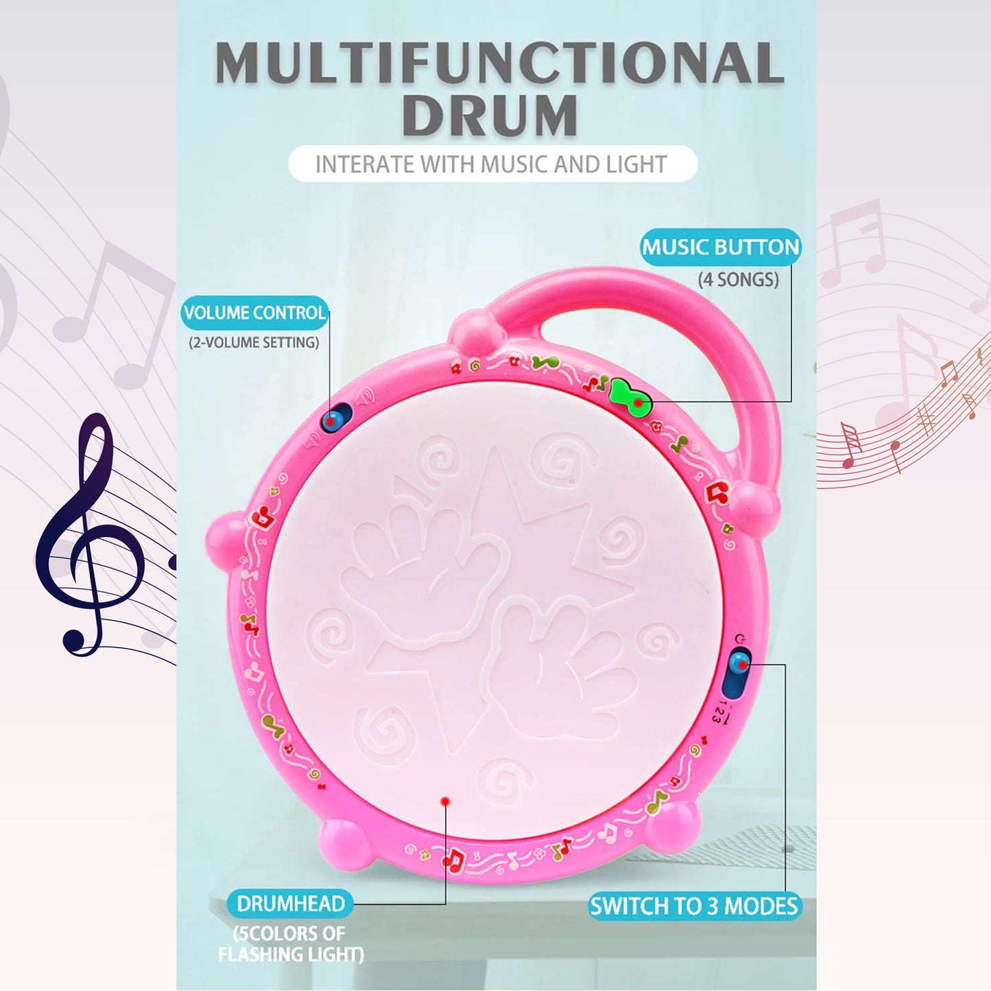 Flash Drum Toys For Kids With Light Musical Sound Colorful Plastic Baby Drum Musical Toys For Children Baby Toy Instrument Best Gift For Boys Girls. - LootFaat