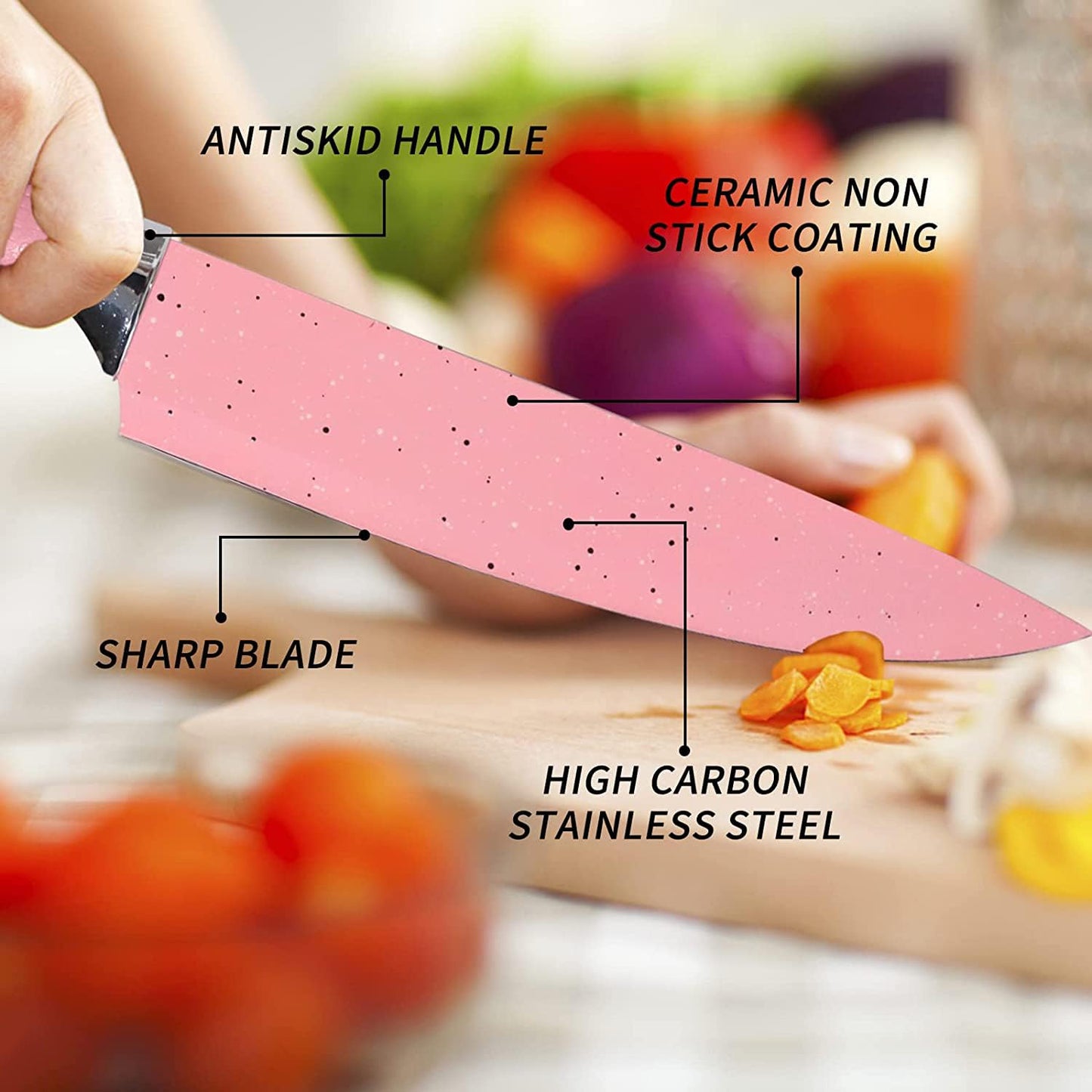Stainless Steel Non Stick Ceramic Coating 6 Pcs Chef Kitchen Knife Set With Scissor Peeler - LootFaat