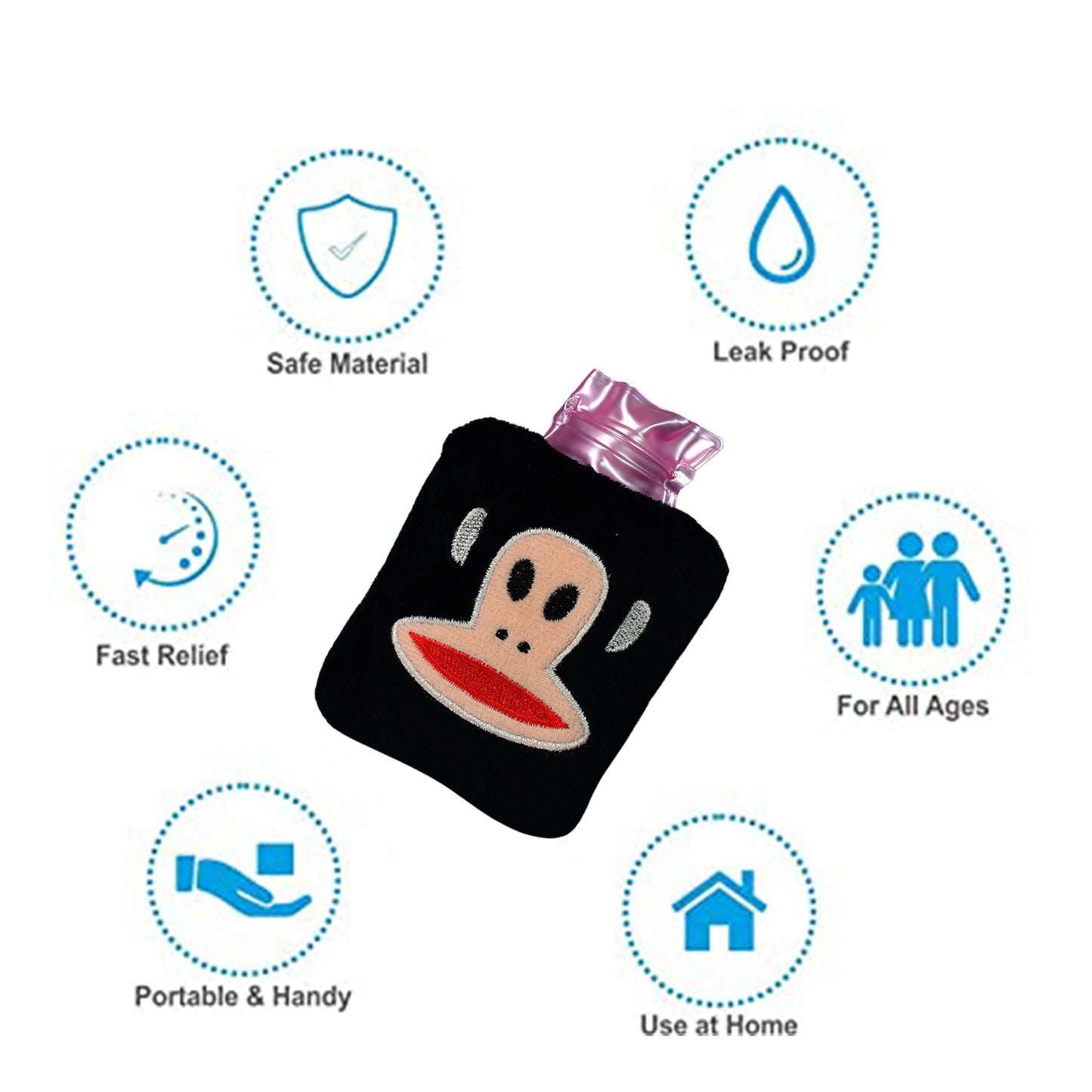 Black Monkey Small Hot Water Bag With Cover For Pain Relief Neck Shoulder Pain And Hand Feet Warmer Menstrual Cramps. - LootFaat