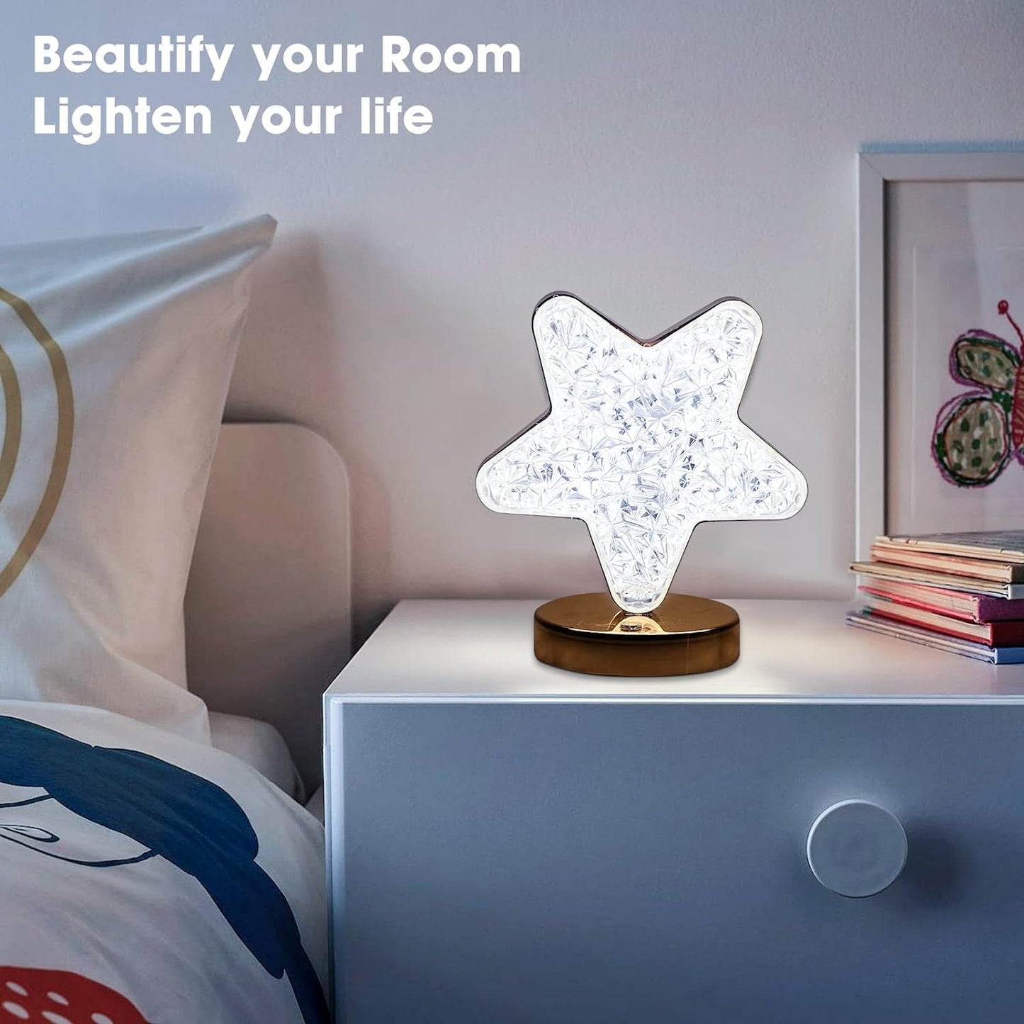 Star Shape Crystal Diamond Lamp Cordless Luxury Lamp With Usb Rechargeable 3-way Dimmable Touch Control Decorative Nightstand Lamp For Bedroom Living Room Party Restaurant Decor (1 Pc ) - LootFaat