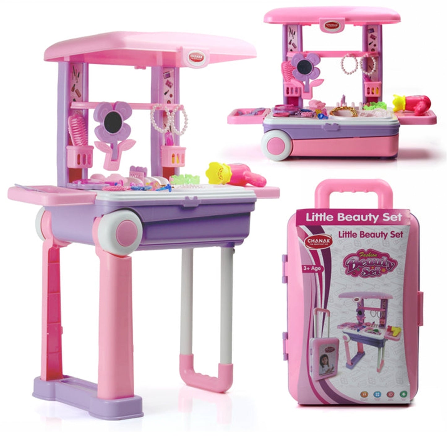 Big Beauty Set Suitcase On Wheel The Ultimate Beauty Set On Wheels For Girls Makeup Kit Is Easy To Clean Use Portable Beauty Set With 25 Pieces For 3 Years Bis Approved. (Beauty Set Trolley) - LootFaat