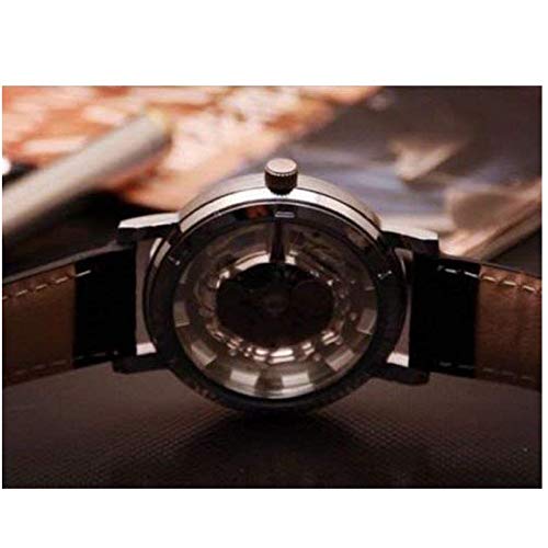 Leather Transparent Analog Gold Dial Brown Strap Men's & Boy's Watch