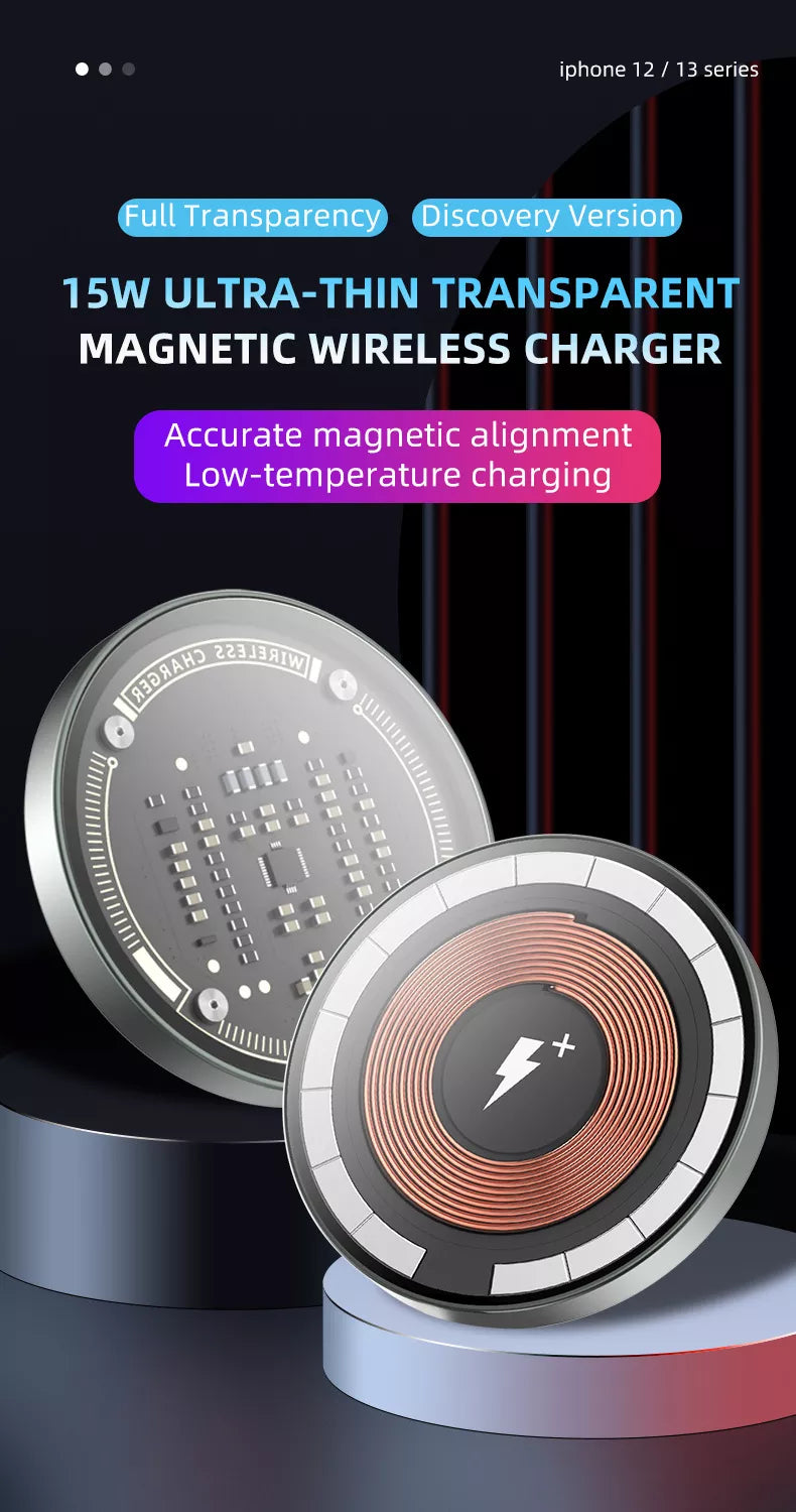 Transparent Magnetic Wireless Charger for iPhone 12/13/15/16/17