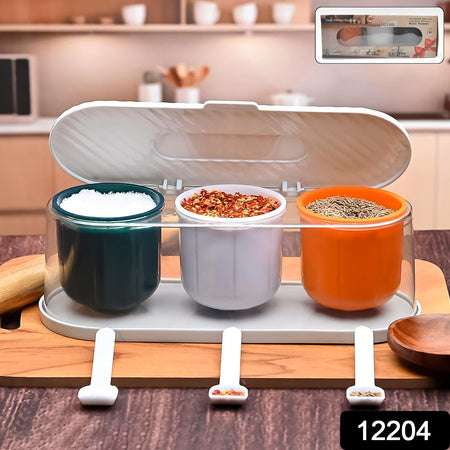 Home Kitchen 3 Grid Seasoning Spice Masala Box Kit With Spoon (Multicolor 1 Set) - LootFaat
