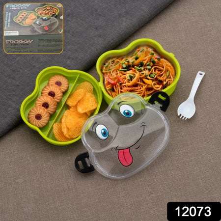 Double Layer Froggy Shape Lunch Box With Spoon (1 Pc Mix Color) - LootFaat