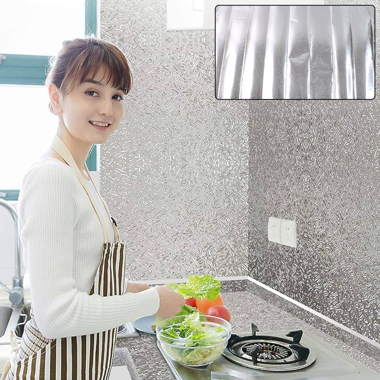 Aluminium Kitchen Wall Sheet Aluminium Without Adhesive (3 Pc 50x90 Cm) - LootFaat