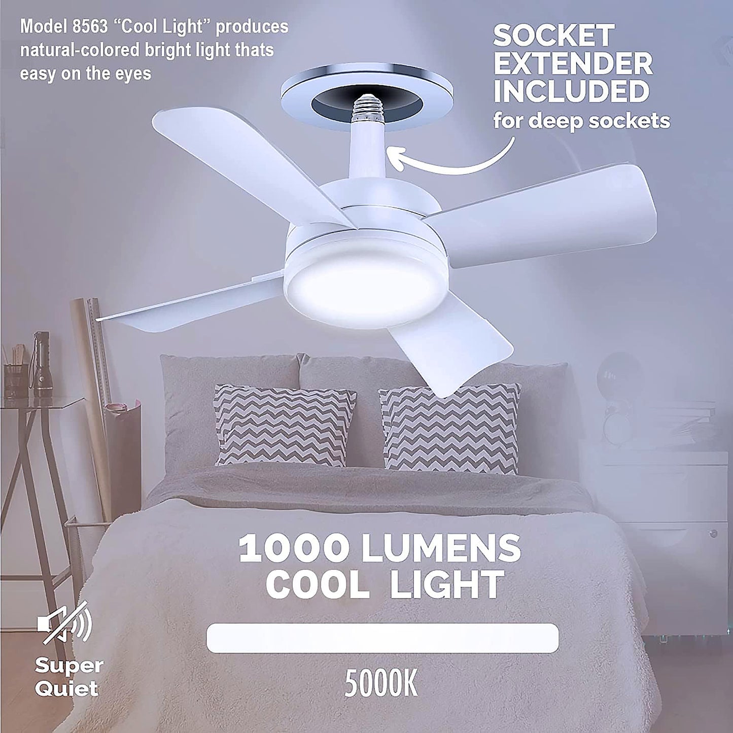 Socket Fan Light Original - Cool Light Led Ceiling Fans With Lights And Remote Control Replacement For Lightbulb - Bedroom Kitchen Living Room1000 Lumens 5000 Kelvins Cool Leds (Remote Battery Not Included) - LootFaat