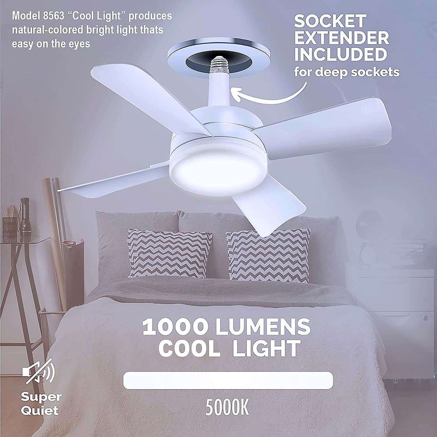 Socket Fan Light Original - Cool Light Led Ceiling Fans With Lights And Remote Control Replacement For Lightbulb - Bedroom Kitchen Living Room1000 Lumens 5000 Kelvins Cool Leds (Remote Battery Not Included) - LootFaat