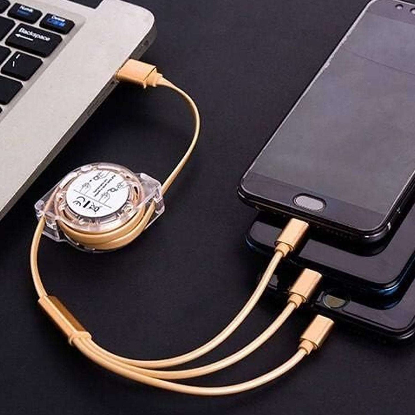 3-in-1 Retractable Multi Charging Cable - USB-C, Micro USB, & iOS