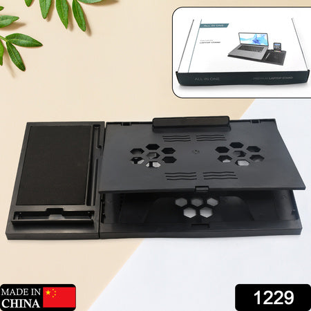 Laptop Stand Suitable Portable Foldable Compatible With Macbook Notebook Tablet Tray Desk Table Book With Free Phone Stand - LootFaat