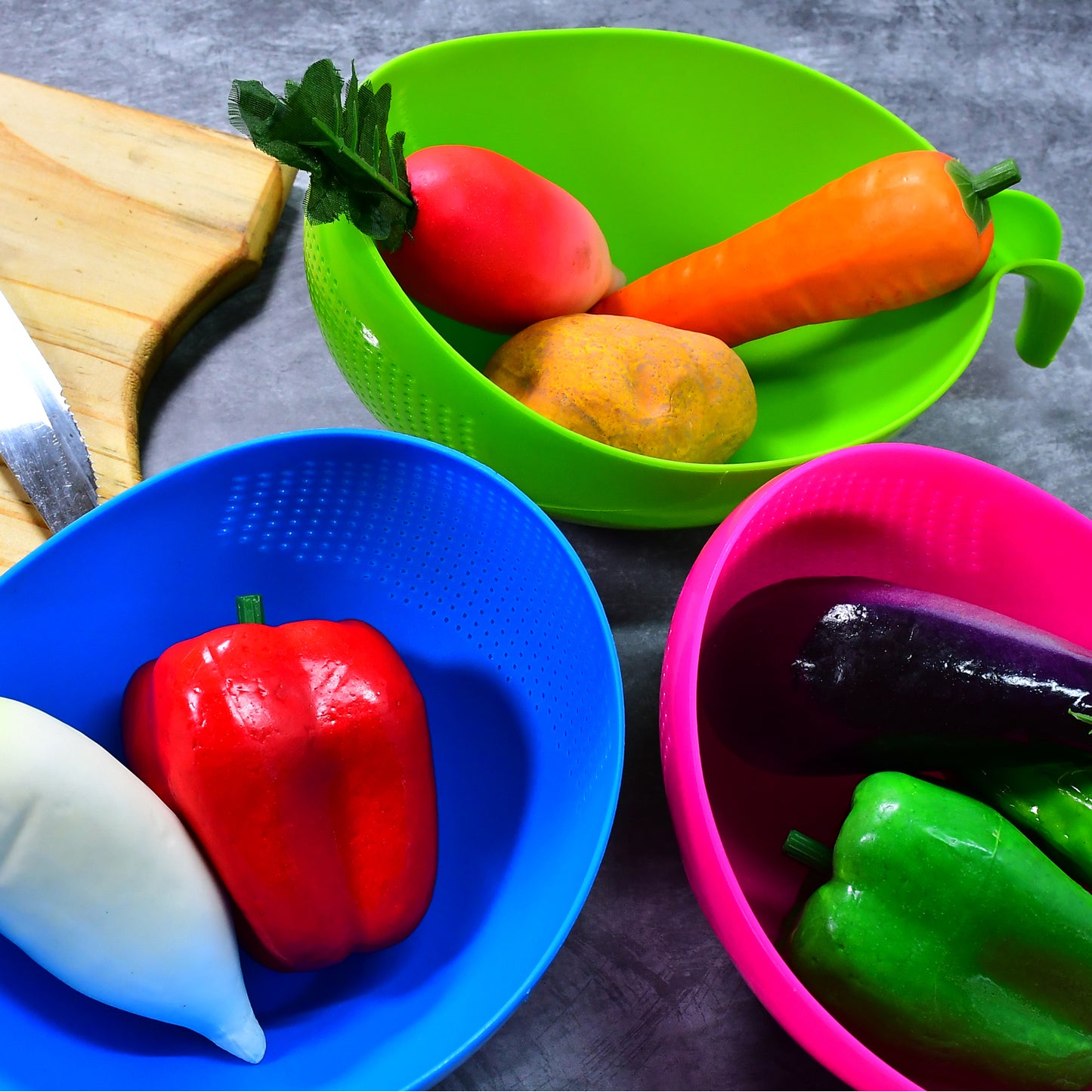 Plastic Rice Bowlfood Strainer Thick Drain Basket With Handle For Rice Vegetable Fruit (Set Of 3pcs) - LootFaat
