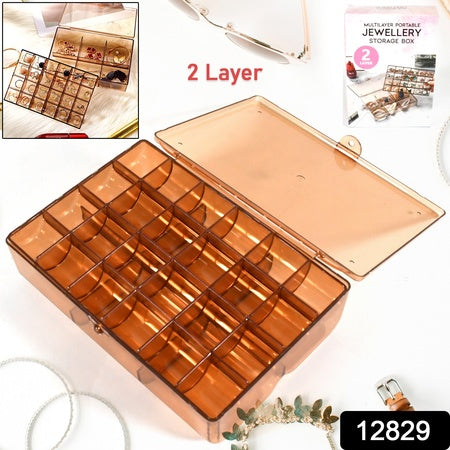 2 Layer Acrylic Jewelry Storage Box Dustproof Earring Box Storage Box Portable Nail Art Storage Case 24-grid Small And 6-grid Big Case Makeup Vanity Box (1 Pc 30 Compartment) - LootFaat