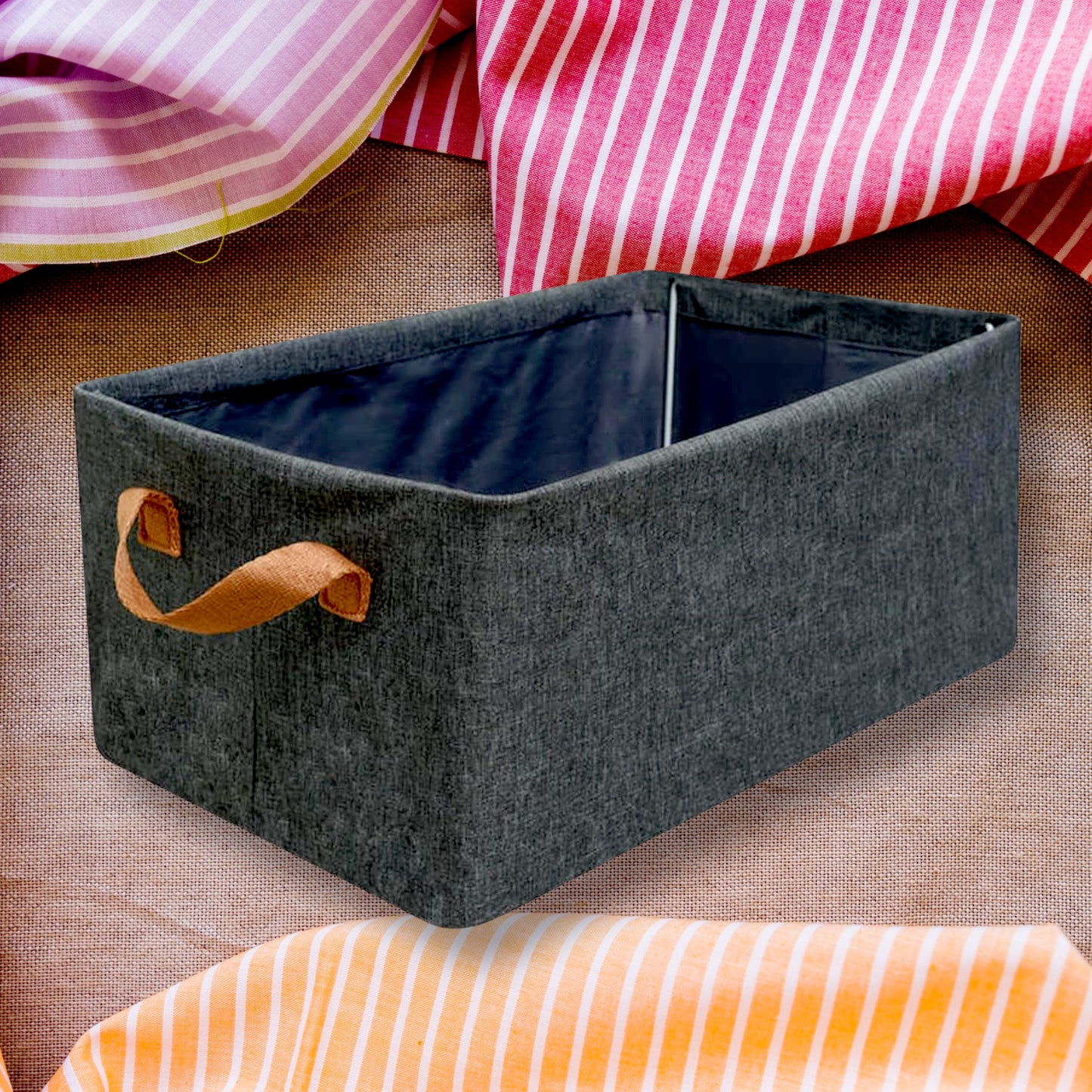 Foldable Storage Box with Lid & Handles - Linen Fabric (45cm)