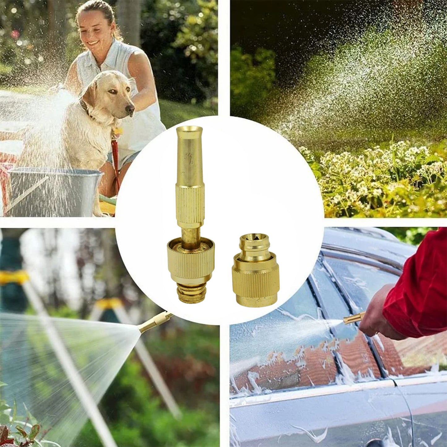 Water Spray Nozzle For Water Pipe Booster Nozzle For Car Wash Nozzle With High Pressure Water Adjustable Brass Nozzle Water Spray Gun For Gardening Watering Tools - LootFaat